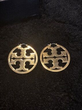 Tory Burch Logo Gold Hoop Earrings